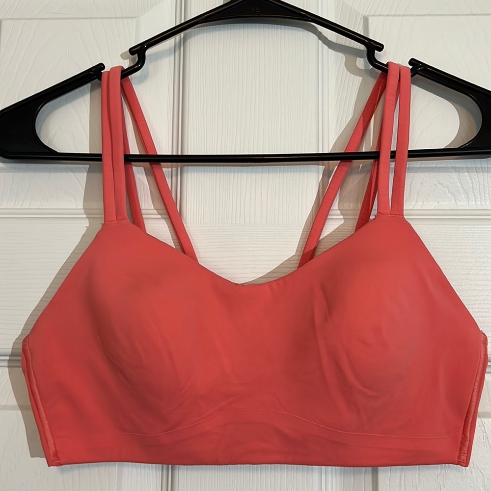 Light pink coral Lulu like a cloud sports bra